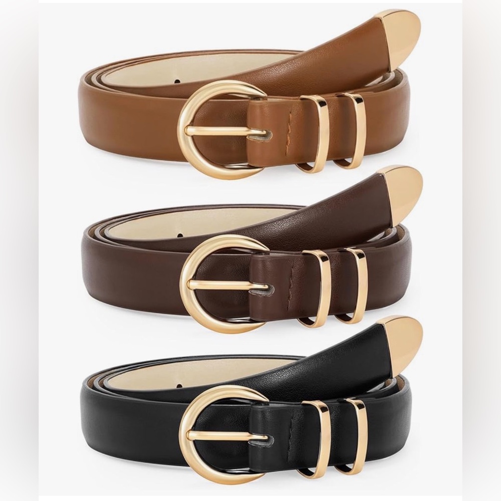 WERFORU 3 Pack Skinny Leather Belts-Gold Hardware ~130cm Fits Waist 41-45”NWT
